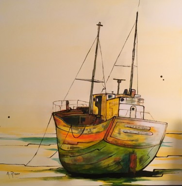 Peinture intitulée "Epave bateau à sec" par Alain Riguet, Œuvre d'art originale, Acrylique