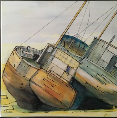 Malarstwo zatytułowany „Epaves bateaux” autorstwa Alain Riguet, Oryginalna praca, Akryl