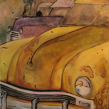 Pintura intitulada "Epaves voitures jau…" por Alain Riguet, Obras de arte originais, Acrílico
