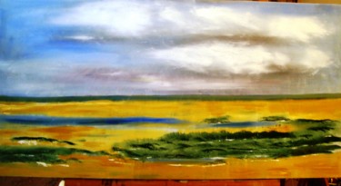 Painting titled "Marée basse en Aqui…" by Alain Rivier, Original Artwork, Oil