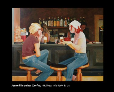 Peinture intitulée "Jeunes filles au bar" par Alain Rolland, Œuvre d'art originale