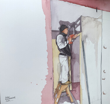 Pittura intitolato "CHANTIER 01" da Alain Rouschmeyer, Opera d'arte originale, Acquarello