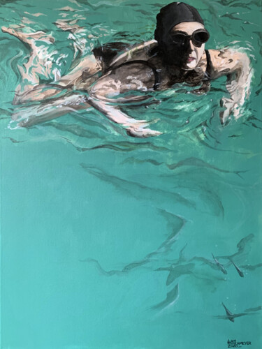 Ζωγραφική με τίτλο "NAGEUSE" από Alain Rouschmeyer, Αυθεντικά έργα τέχνης, Ακρυλικό Τοποθετήθηκε στο Ξύλινο φορείο σκελετό