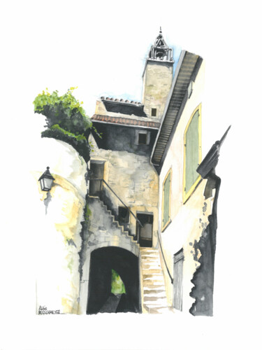 Painting titled "VAISON LA ROMAINE 2" by Alain Rouschmeyer, Original Artwork, Watercolor