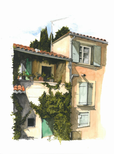 Malarstwo zatytułowany „GRIGNAN - le balcon…” autorstwa Alain Rouschmeyer, Oryginalna praca, Akwarela