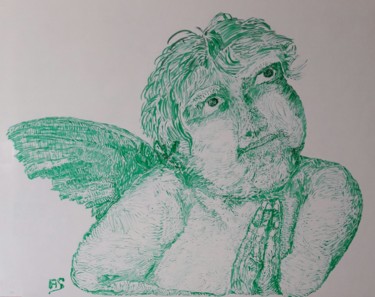 Drawing titled "Angel Study after R…" by Alain S, Original Artwork, Marker