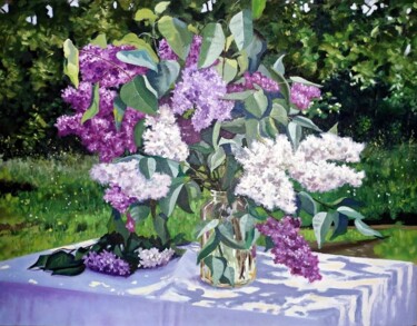 Painting titled "lilas" by Alain Sarazin, Original Artwork, Oil Mounted on Wood Panel