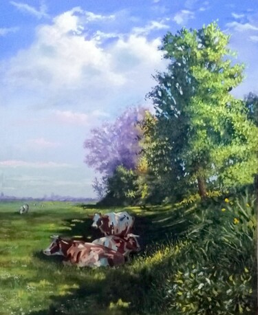 Painting titled "Bocage Vendéen" by Alain Sarazin, Original Artwork, Oil Mounted on Other rigid panel