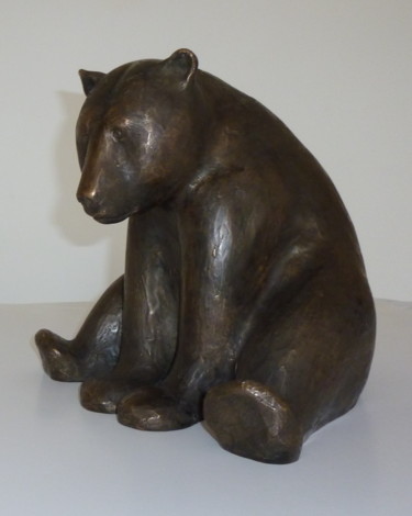 Escultura titulada ""L'assis ours fidèl…" por Alain Scherantz, Obra de arte original, Metales