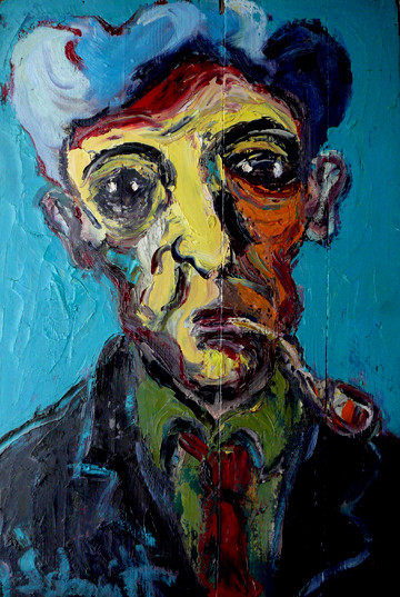 Peinture intitulée "l'homme à la pipe" par Alain Schmitt, Œuvre d'art originale, Huile