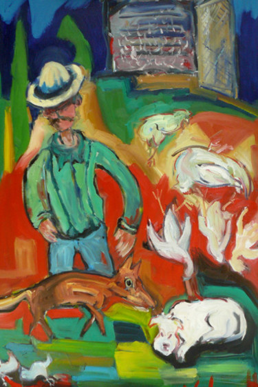 Peinture intitulée "le-fermier-le-renar…" par Alain Schmitt, Œuvre d'art originale, Acrylique
