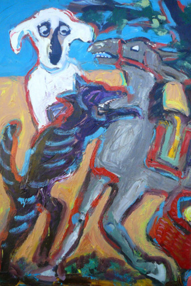 Peinture intitulée "l-ane-et-le-chien.j…" par Alain Schmitt, Œuvre d'art originale, Huile