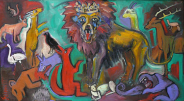 Peinture intitulée "le-lion-et-la-cour.…" par Alain Schmitt, Œuvre d'art originale