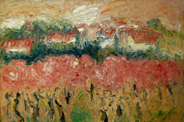 Painting titled "pechers-en-fleur-da…" by Alain Schmitt, Original Artwork, Oil