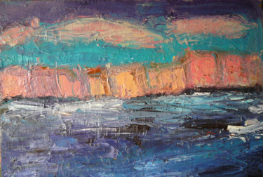 Peinture intitulée "ville en bord de mer" par Alain Schmitt, Œuvre d'art originale, Huile