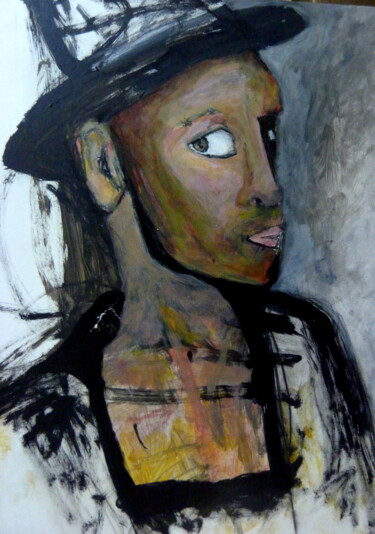 Painting titled "Autoportrait au cha…" by Alain Tardieu, Original Artwork, Acrylic