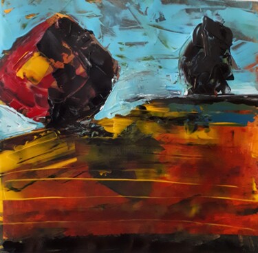 Peinture intitulée ""Le cour jaune"" par Alain Tardieu, Œuvre d'art originale, Acrylique Monté sur Châssis en bois