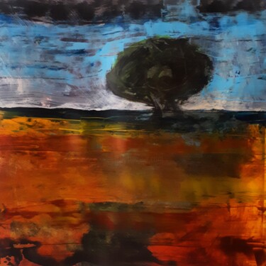 Painting titled "" l'arbre noir"" by Alain Tardieu, Original Artwork, Acrylic Mounted on Wood Stretcher frame