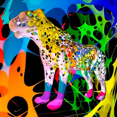 Printmaking titled "Funky leopard" by Alain Vaissiere, Original Artwork, Digital Print
