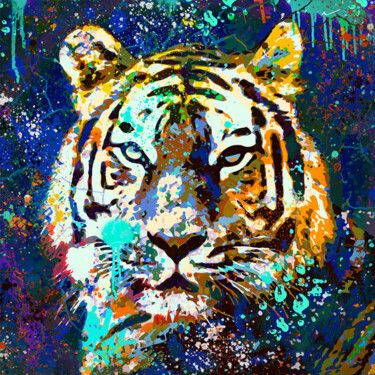 Printmaking titled "Le Tigre Fauve" by Alain Vaissiere, Original Artwork, Digital Print
