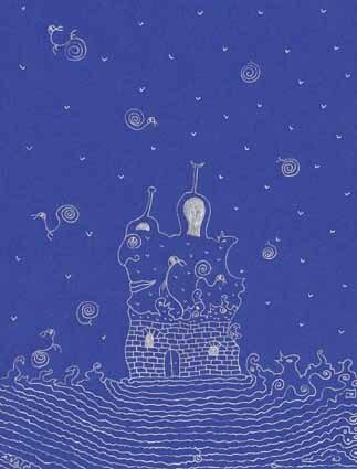Dessin intitulée "Blue castle" par Alain Valet, Œuvre d'art originale