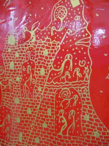 Dessin intitulée "Red leporello book…" par Alain Valet, Œuvre d'art originale