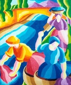 Peinture intitulée "Les lavandieres" par Alain Vistosi, Œuvre d'art originale