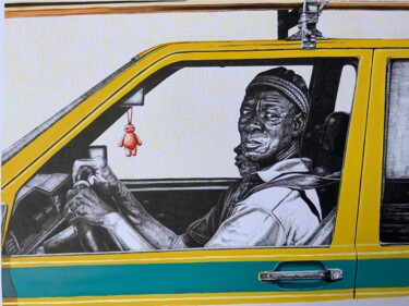 Tekening getiteld "Taxi driver" door Alain Wankwini, Origineel Kunstwerk, Gelpen