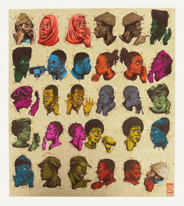 Dibujo titulada "The Gossipers" por Alain Wankwini, Obra de arte original, Pluma de gel