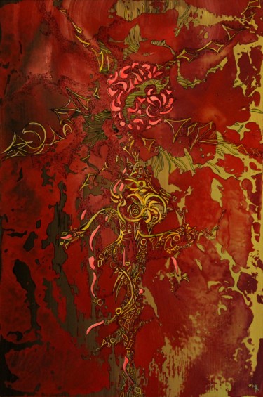 Painting titled "rose-rouge-satin.jpg" by Alain Yerly, Original Artwork, Acrylic