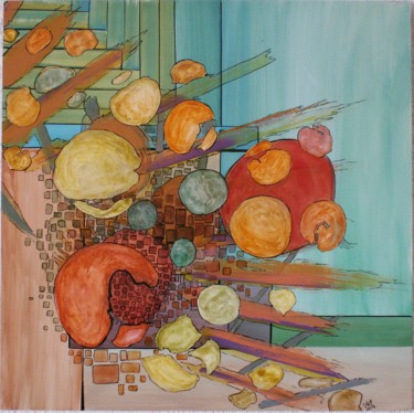 Schilderij getiteld "corbeille-fruits.jpg" door Alain Yerly, Origineel Kunstwerk, Anders