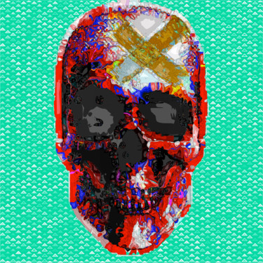 Digital Arts titled "Skull with Band Aid" by Alain Bali, Original Artwork, Digital Painting