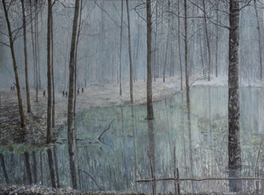 Peinture intitulée "Un hiver difficile" par Alain Barbance, Œuvre d'art originale, Huile Monté sur Châssis en bois