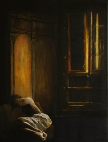 Painting titled "songe en clair obsc…" by Alain Barbance, Original Artwork, Oil
