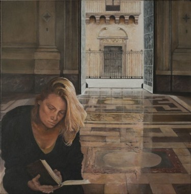 Painting titled "La lecture" by Alain Barbance, Original Artwork, Oil