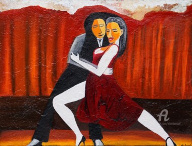 Schilderij getiteld "Les danseurs de tan…" door Alain Boissel, Origineel Kunstwerk, Acryl Gemonteerd op Frame voor houten br…