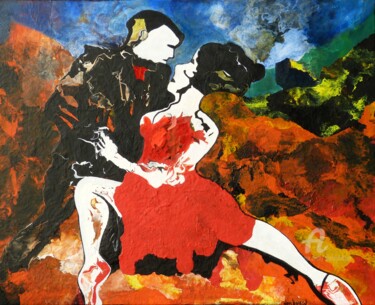 Painting titled "Le tango des amoure…" by Alain Boissel, Original Artwork, Acrylic Mounted on Wood Stretcher frame
