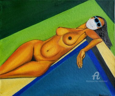 Painting titled "Nu; Au bord de la p…" by Alain Boissel, Original Artwork, Oil