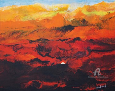Painting titled "Coucher de soleil" by Alain Boissel, Original Artwork, Acrylic Mounted on Wood Stretcher frame