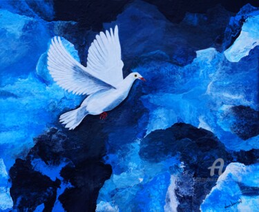 Peinture intitulée "La colombe arrive" par Alain Boissel, Œuvre d'art originale, Acrylique Monté sur Châssis en bois
