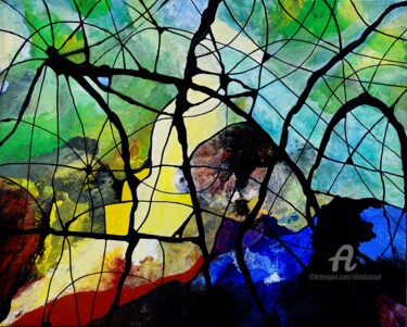 Картина под названием "Au bord du Lot 5" - Alain Boissel, Подлинное произведение искусства, Акрил Установлен на Деревянная р…