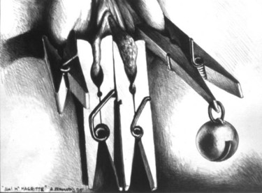 Dibujo titulada "ahh m Magritte" por Alain Bonnand, Obra de arte original