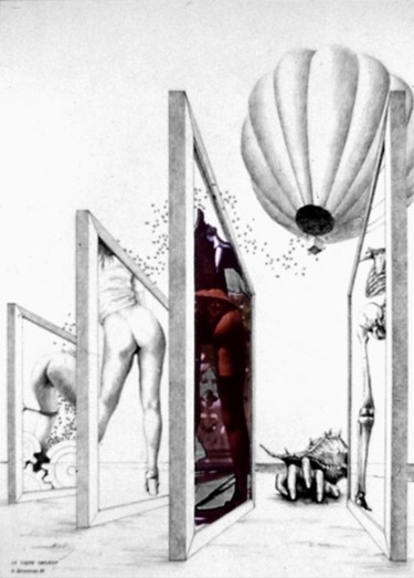 Dessin intitulée "le cadre réflexif" par Alain Bonnand, Œuvre d'art originale