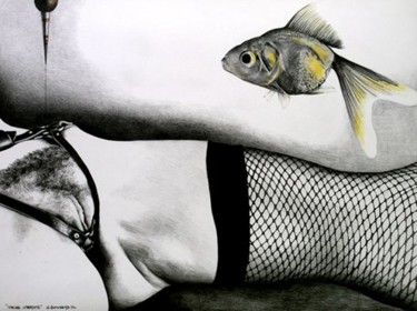 Dessin intitulée "pêche interdite" par Alain Bonnand, Œuvre d'art originale