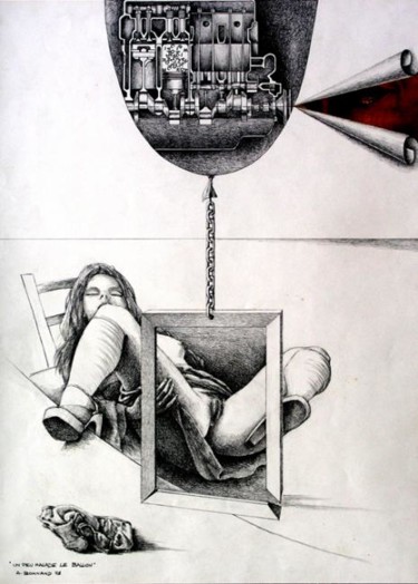 Zeichnungen mit dem Titel "un peu malade le ba…" von Alain Bonnand, Original-Kunstwerk