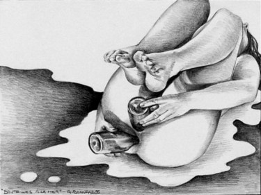 Dessin intitulée "bouteilles à la mer" par Alain Bonnand, Œuvre d'art originale