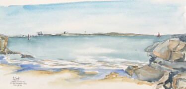 Painting titled "plage du Chay à Roy…" by Le Trembladais, Original Artwork, Watercolor