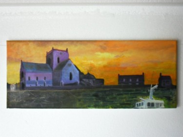 Painting titled "barfleur ,l'église…" by Alain Delabrousse, Original Artwork