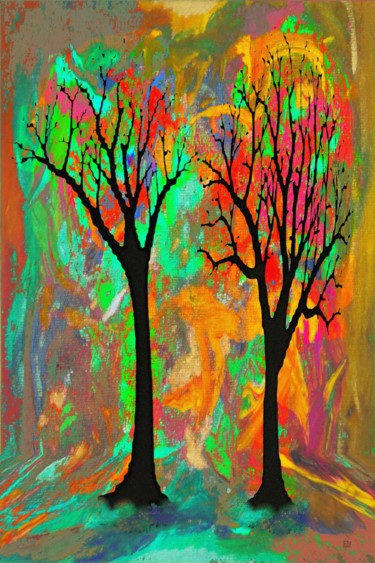 Arts numériques intitulée "les 2 arbres" par Alain Du Mortier, Œuvre d'art originale, Peinture numérique