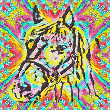 Digital Arts titled "le cheval mandala s…" by Alain Du Mortier, Original Artwork, Digital Painting